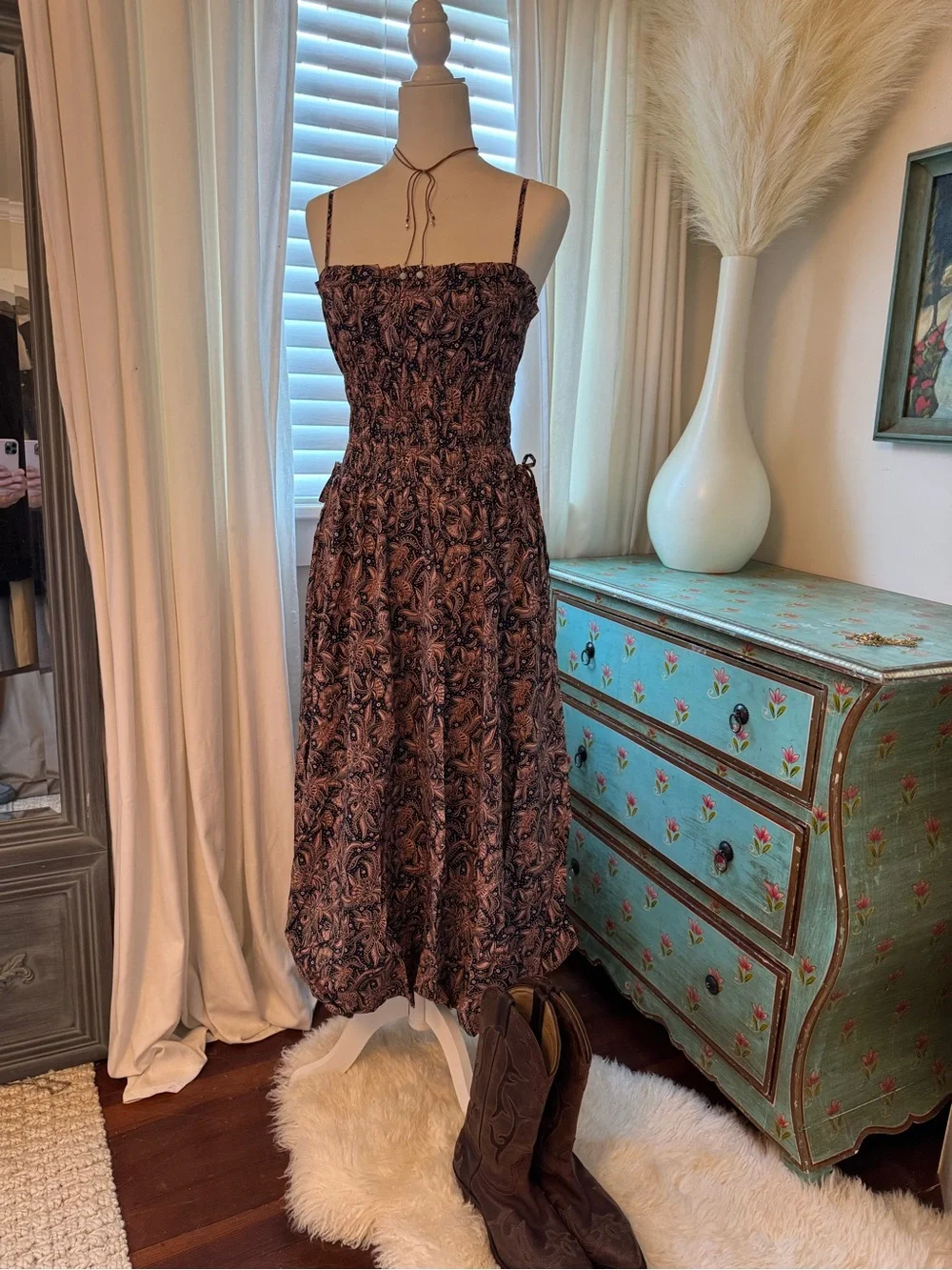 NWT Madewell Smocked Bubble-Hem Midi Dress in Paisley – Size 0
